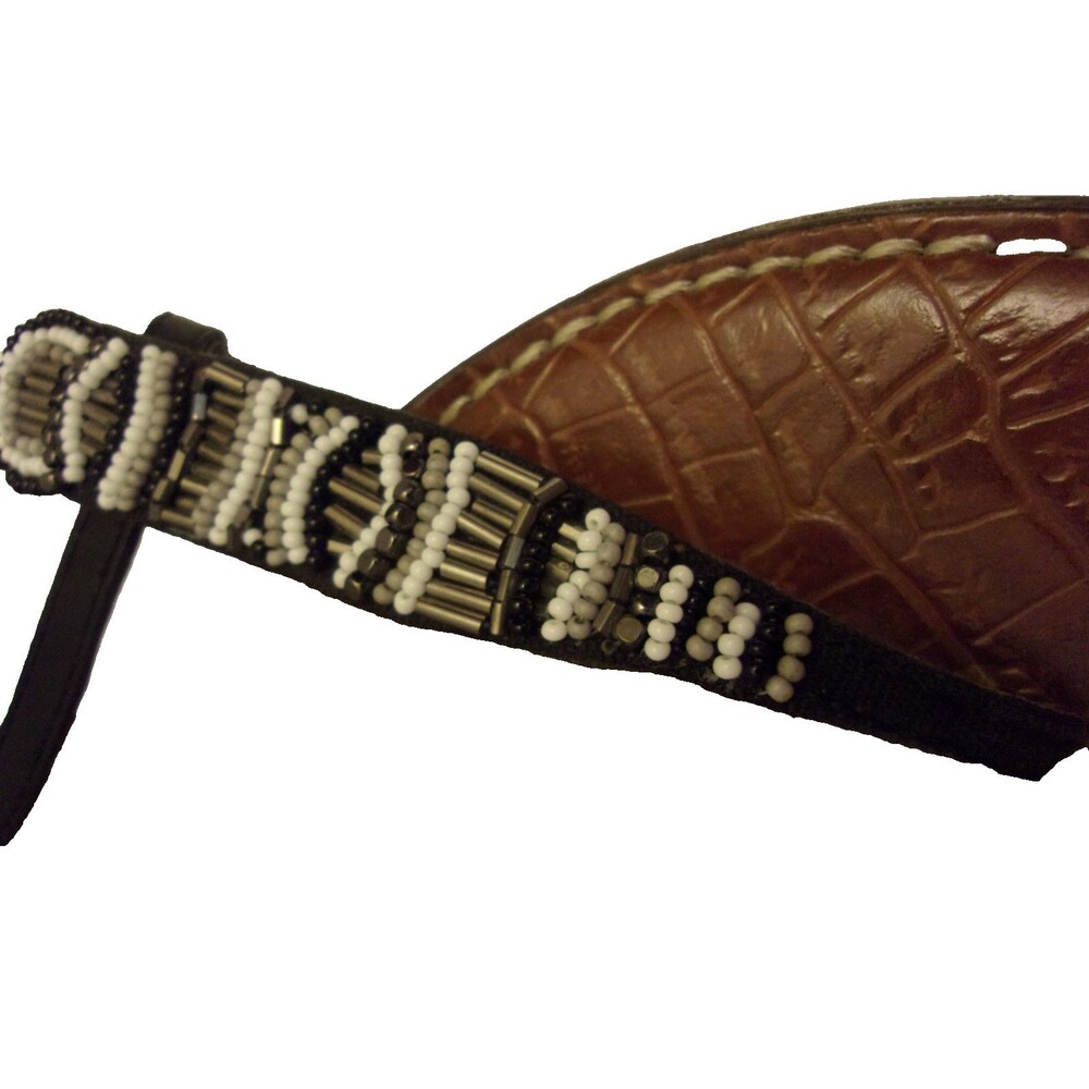 Sam Edelman Grace Sandals Size 7 Beaded Strap Leather Black White Flats - Picture 2 of 5